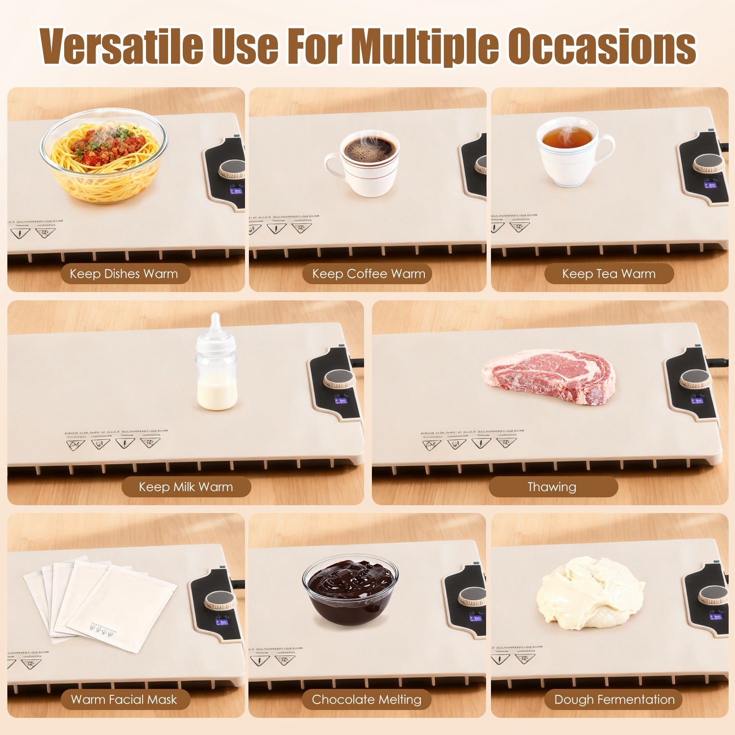 Electric Food Warming Mat Silicone 300W Adjustable Temp Timer