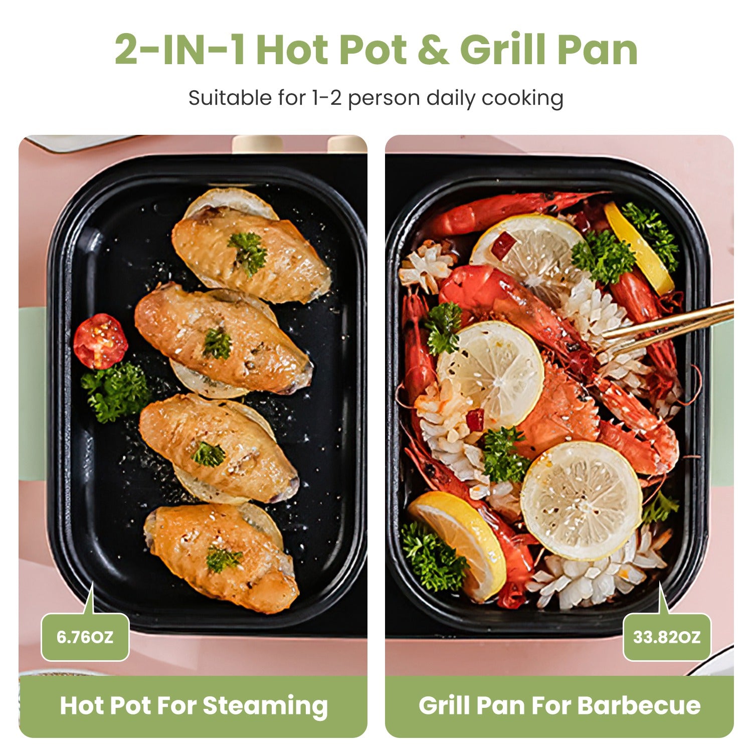 2-in-1 Electric Hot Pot & Grill Non-Stick Portable Cooker
