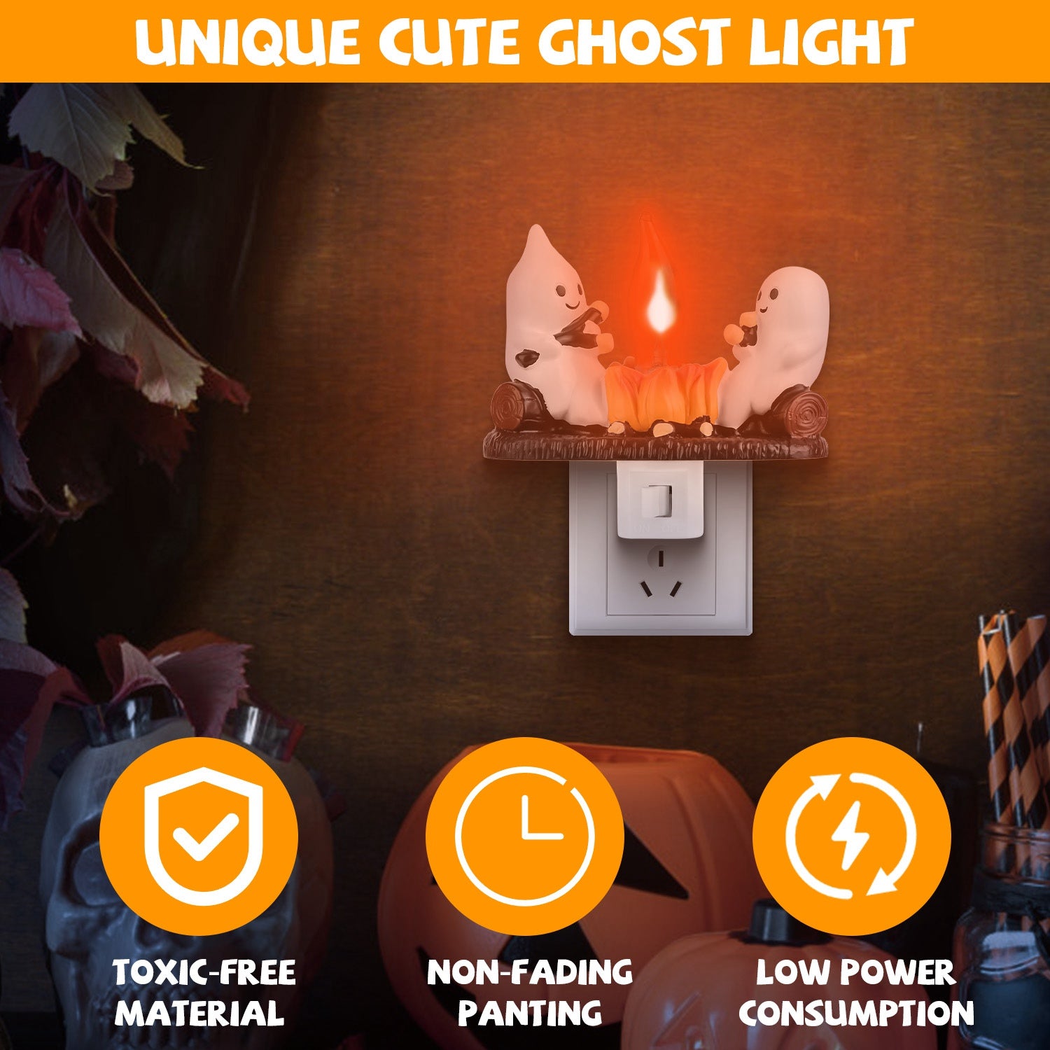 Ghost Campfire Night Light Flickering Flame Halloween Decor Set