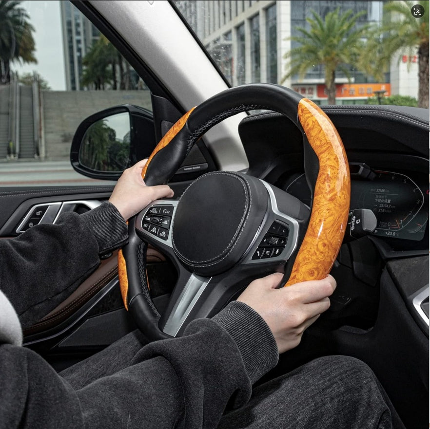 3PCS Wood Grain Steering Wheel Cover Segmented Grip