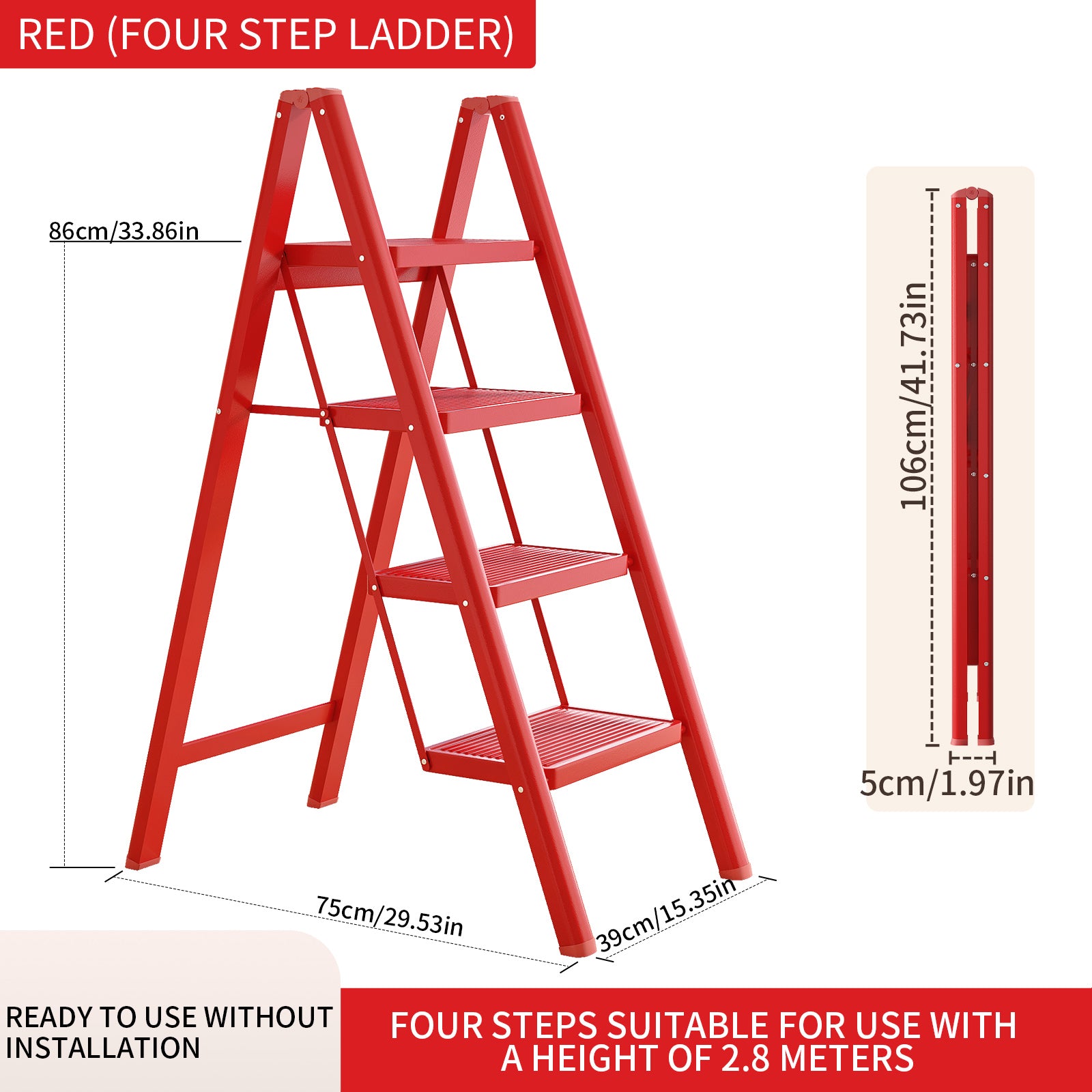 Foldable Step Ladder Safety Stable Space-Saving Design