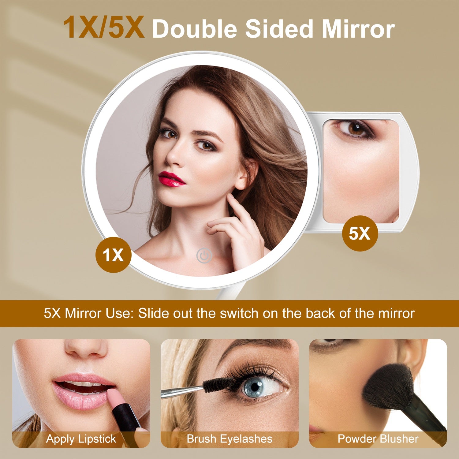 LED Makeup Mirror with 5X Magnification Dimmable Light Vanity
