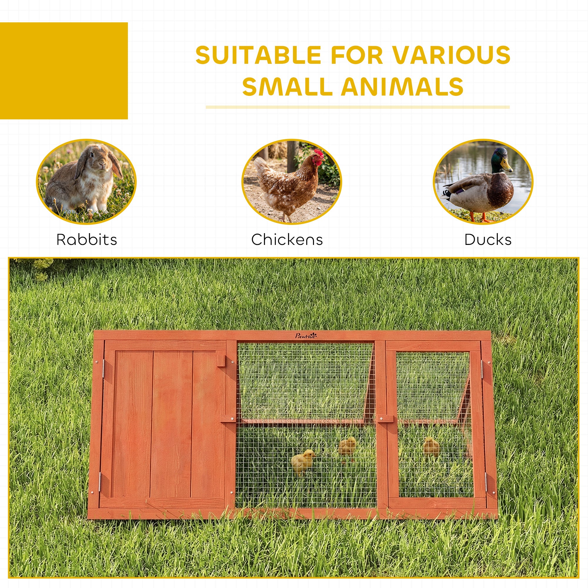 Wooden Rabbit Hutch with Run – Outdoor Bunny & Small Animal House with Doors