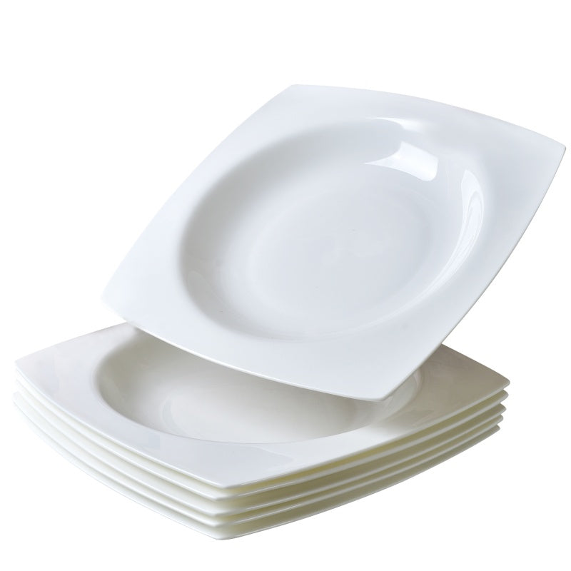 6-Piece White Bone China Square Soup Plates