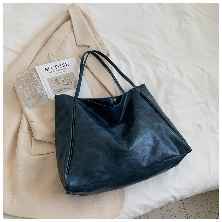 Retro Soft Leather Handbag Large Capacity Korean Style Shoulder Bag For Women