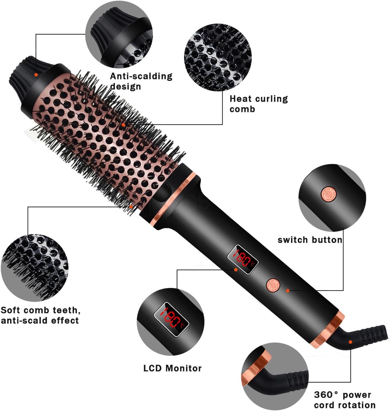 Professional Thermal Brush Curling Iron for Volume & Smooth Hair
