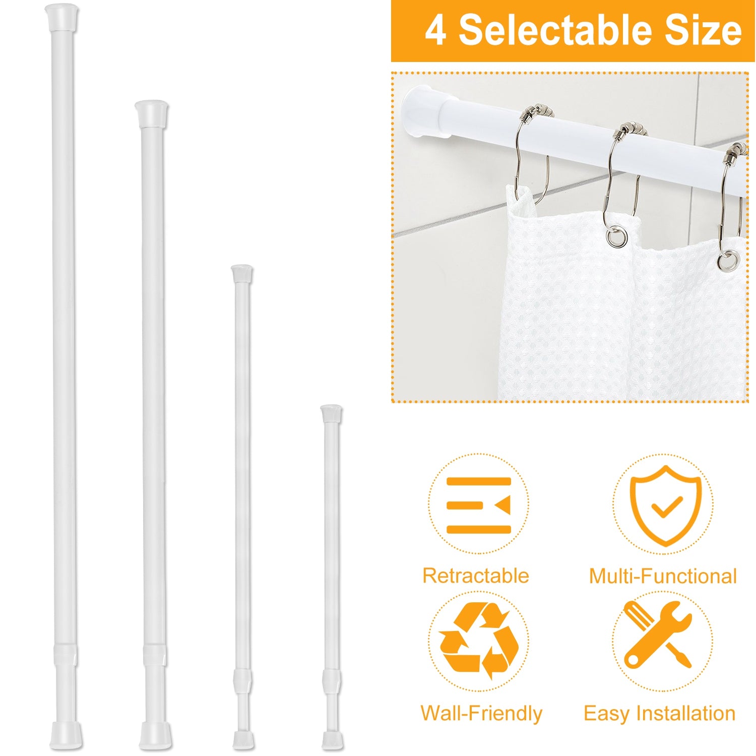 Adjustable Tension Curtain Rod Heavy Steel for Bath Kitchen Balcony HD