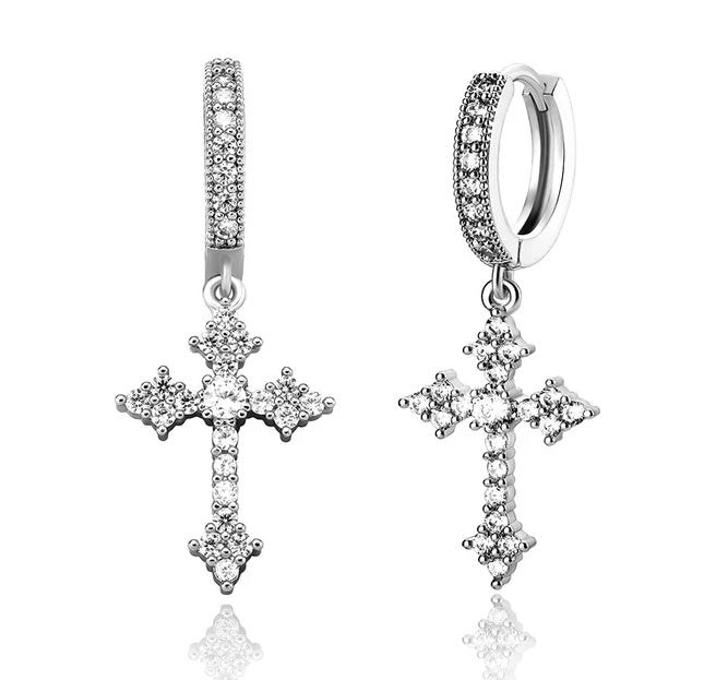 Luxury Zircon Cross Dangle Hoop Earrings for Men Stylish