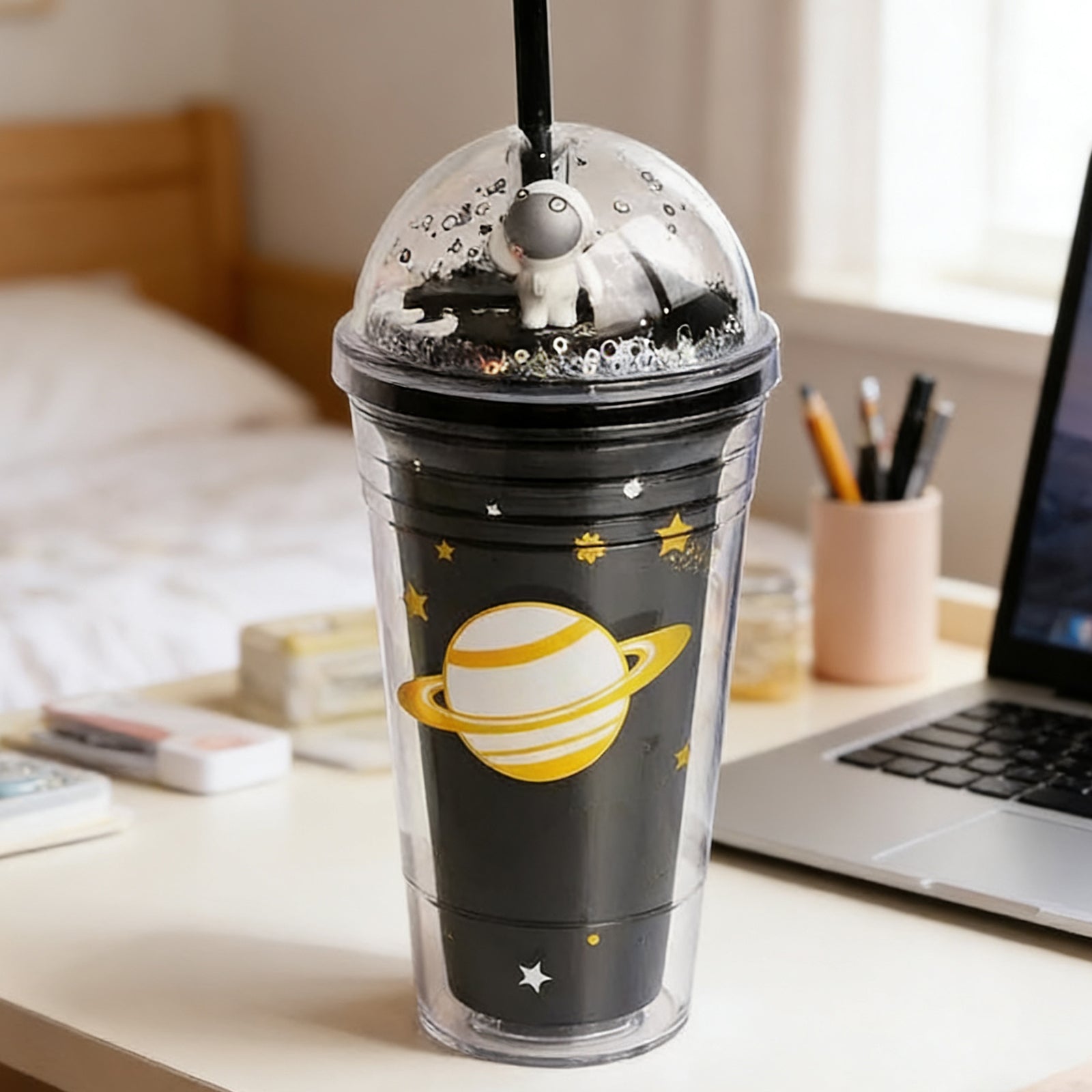 450ml Astronaut Water Bottle Black Space Design