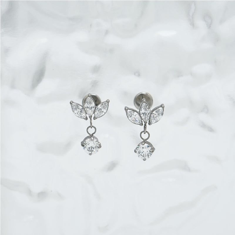 Premium Titanium CZ Labret Stud Triple Marquise Helix Earring