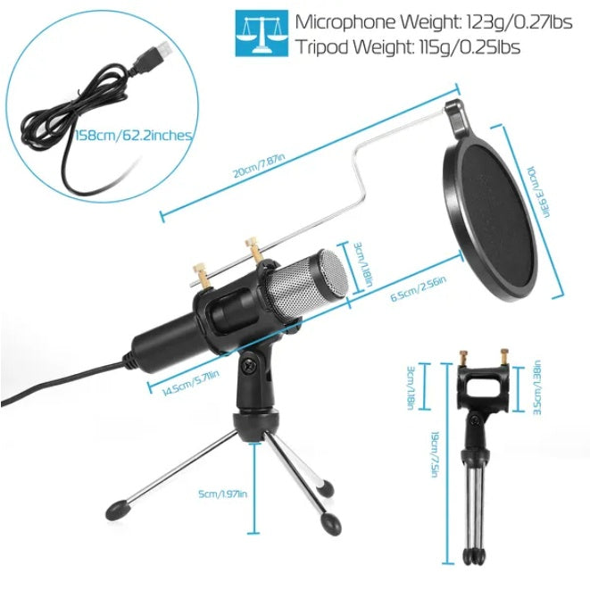 Professional Condenser Microphone With Tripod and Filter