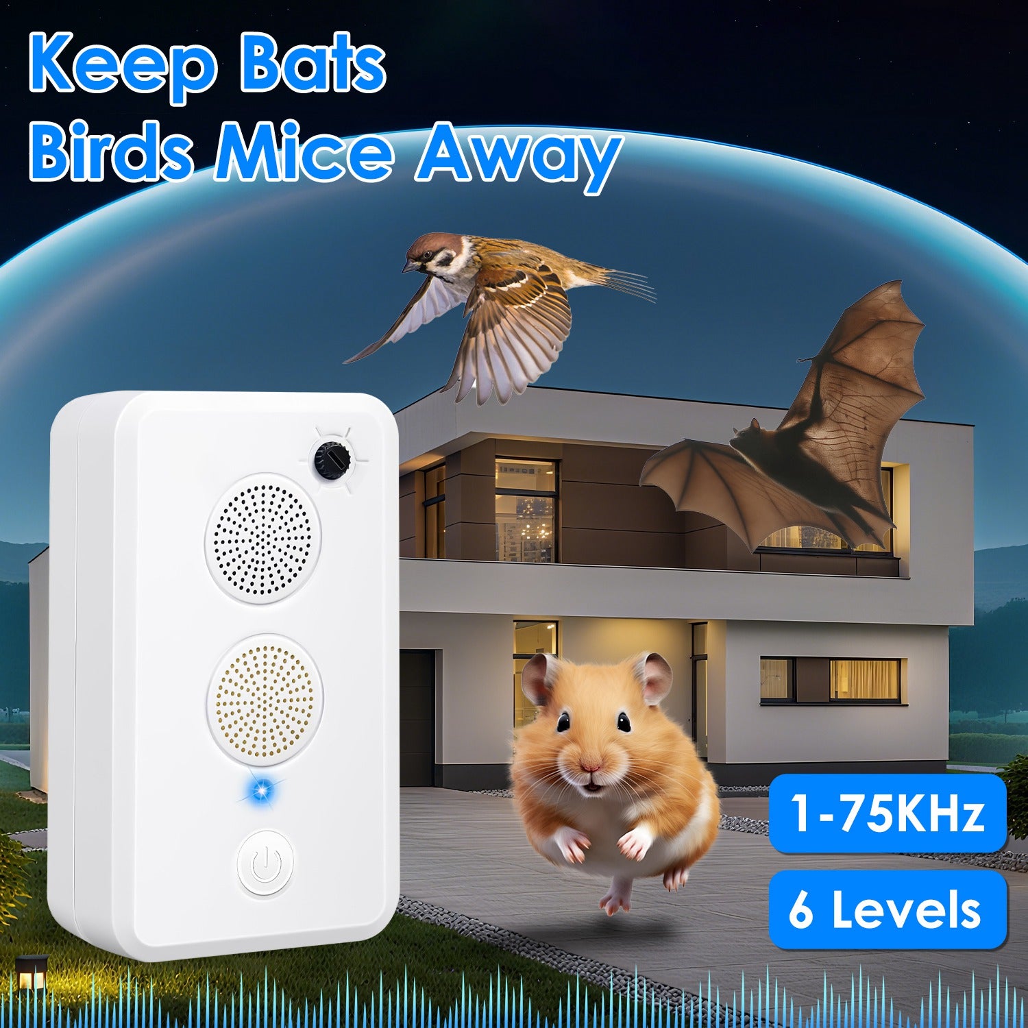 Ultrasonic Pest Repeller with Adjustable Frequency for Indoor and Outdoor Use