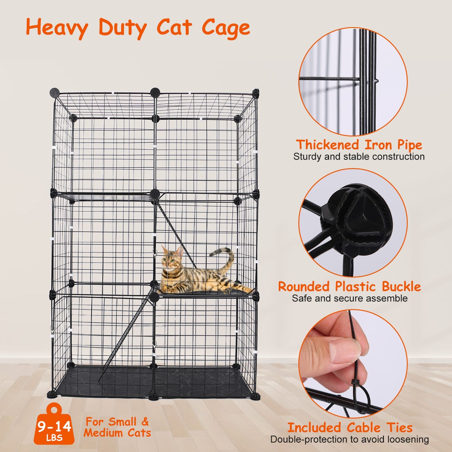Ultimate 3 Tier Cat Playpen Cage Metal Indoor Cat House