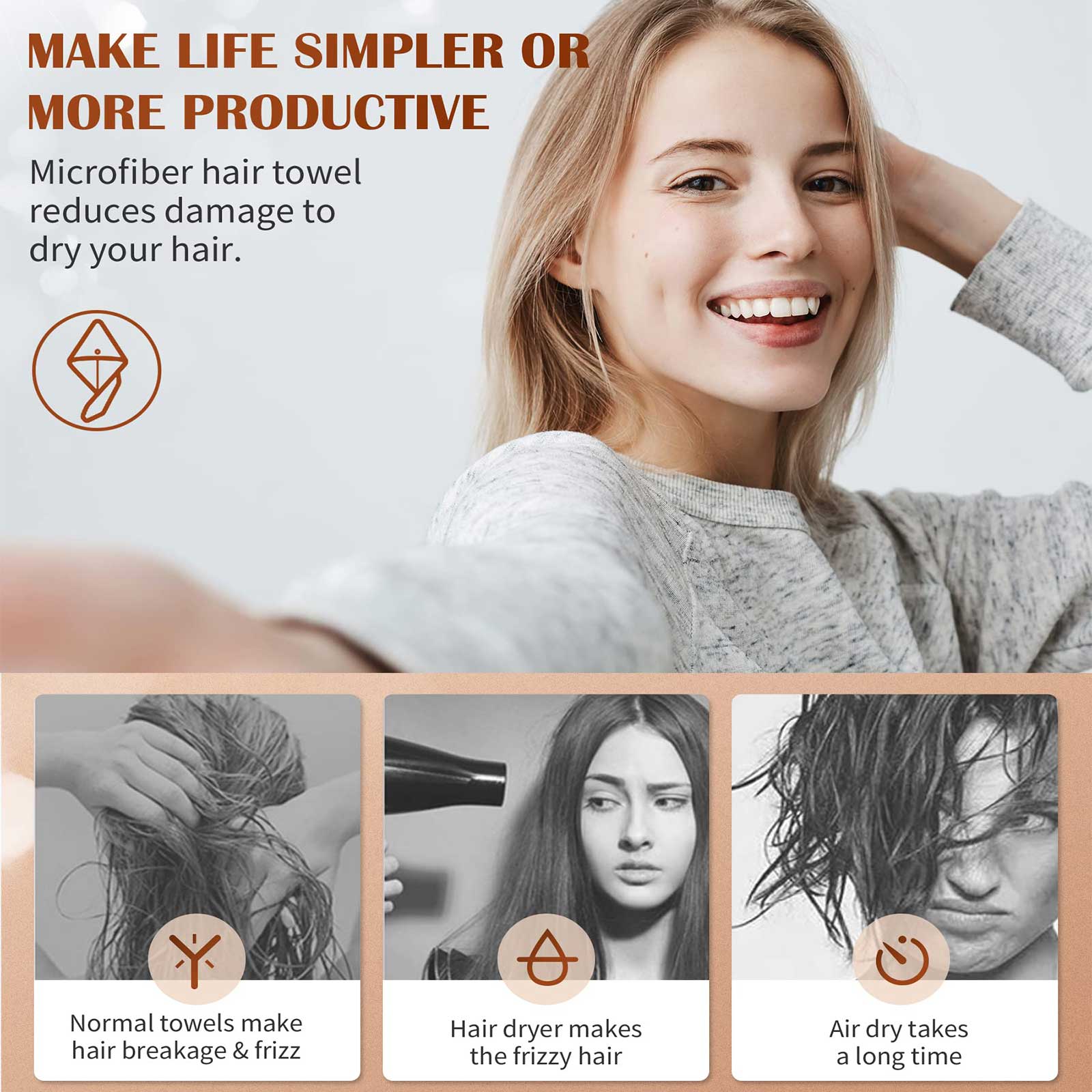 Women 3 Piece Microfiber Hair Towel Wrap Set for All Hair Types