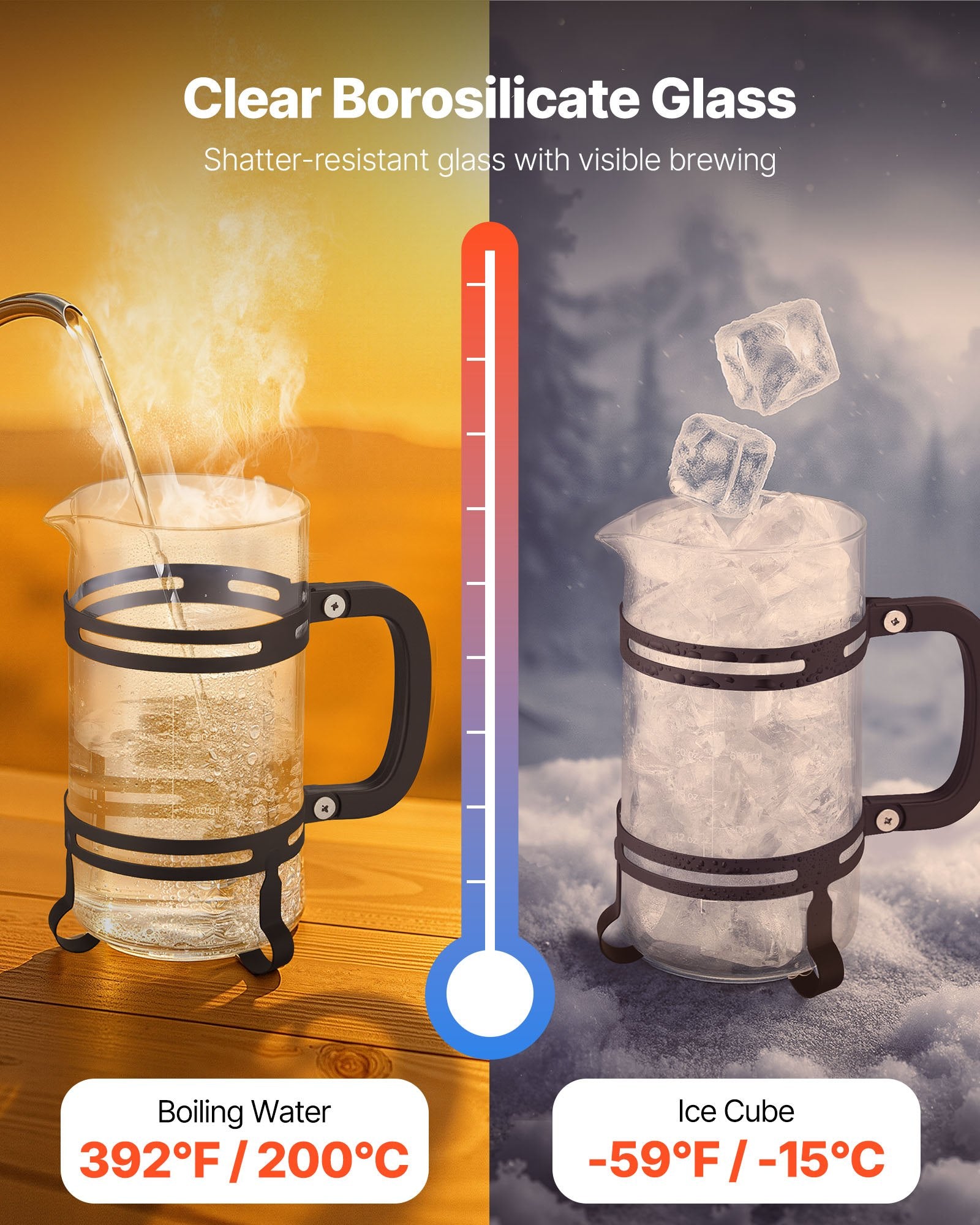 34 Oz French Press Coffee Maker with Borosilicate Glass