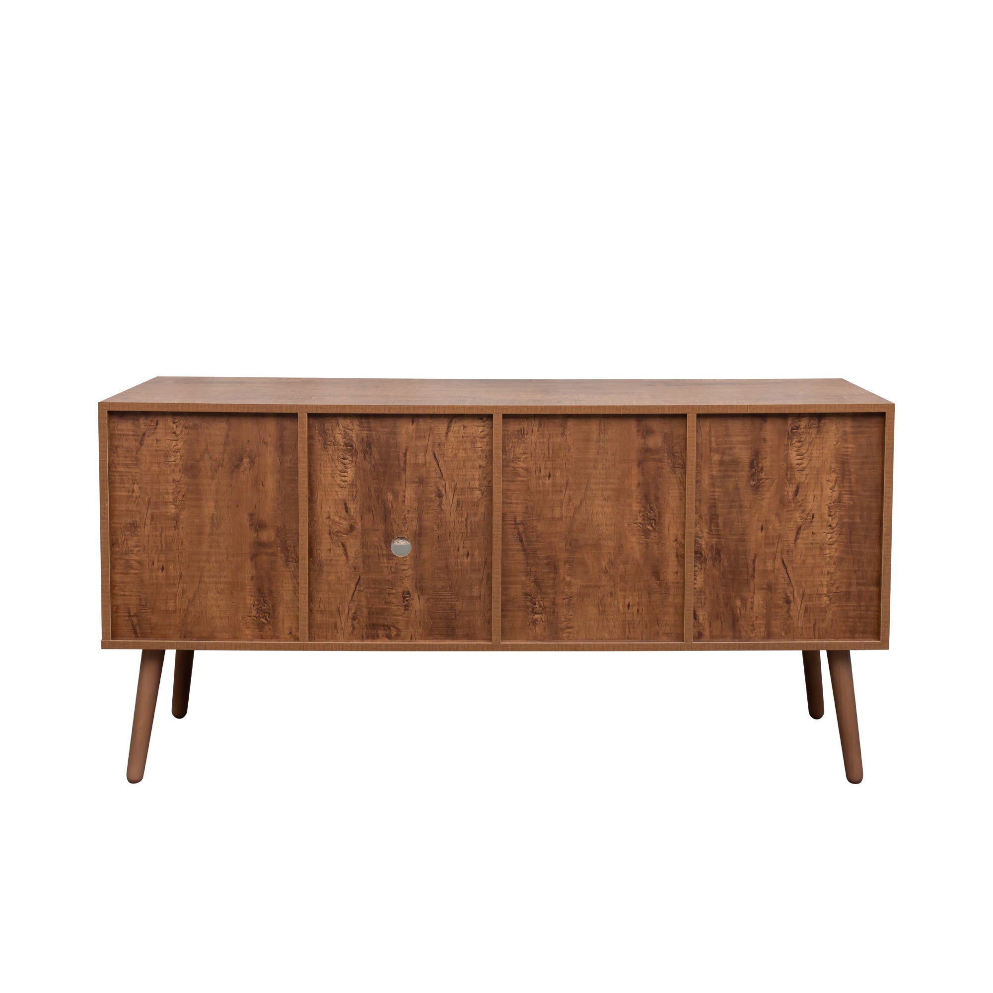 Walnut TV Stand Cabinet with Storage & 3 Open Shelves Unit