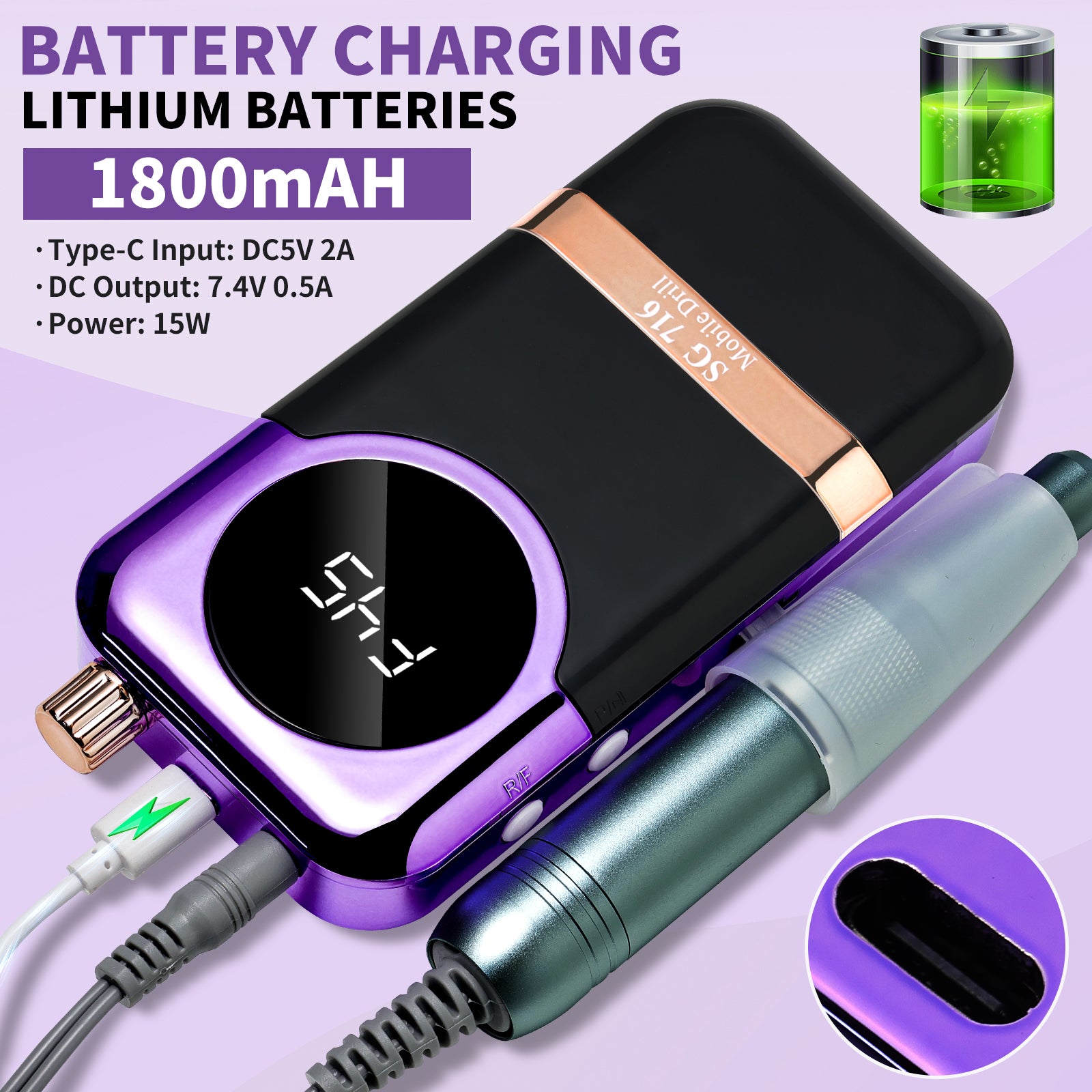 45000 RPM Portable Electric Nail Drill Kit with 6 Bits & LED