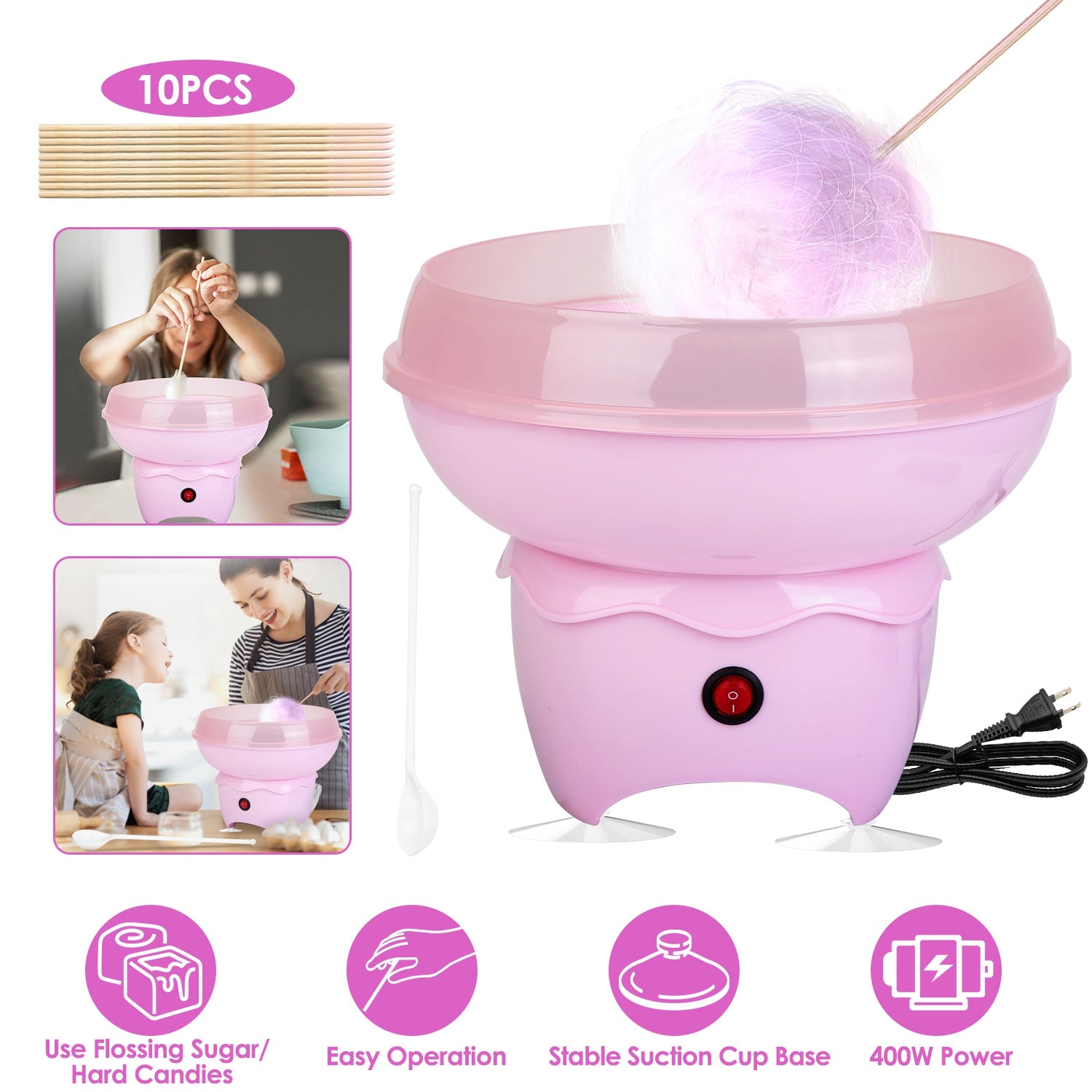 Portable Cotton Candy Maker Electric Candy Machine for Kids Fun