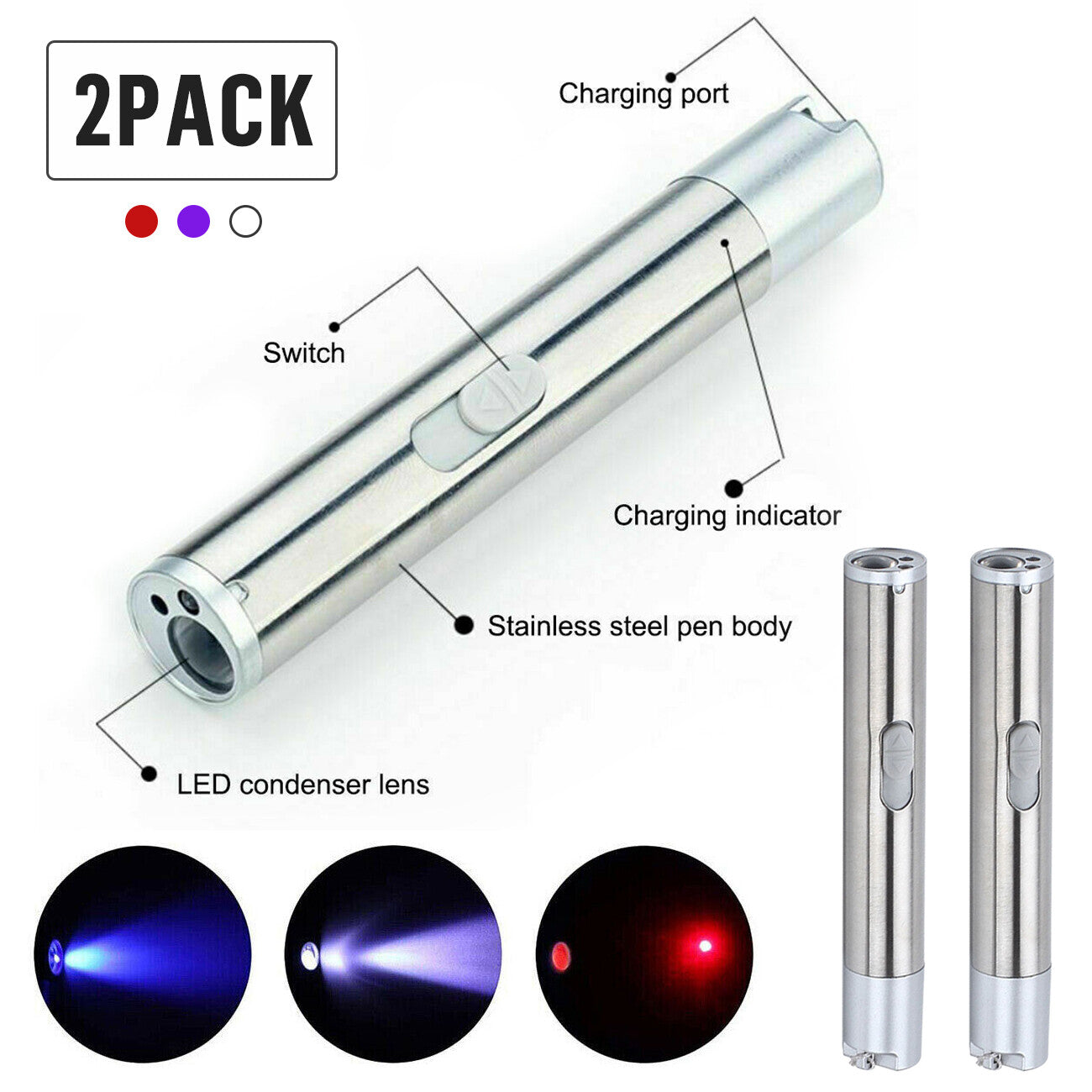 3 in 1 Laser Pointer USB Rechargeable UV Flashlight Pet Toy Set
