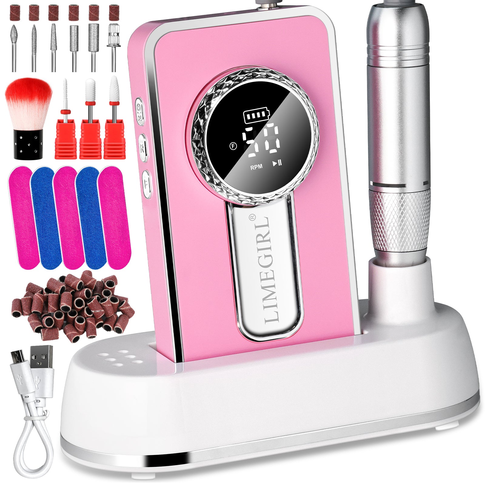 45000RPM Rechargeable Electric Nail Drill Machine with LCD Display