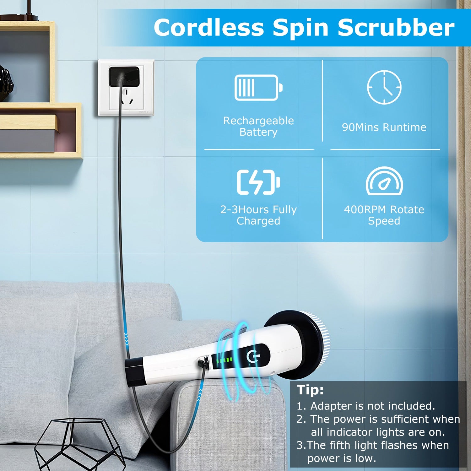 Electric Spin Scrubber Cordless Telescopic Cleaning Brush 8 Heads