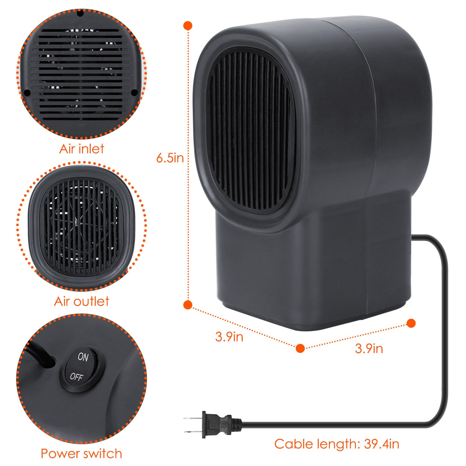 Portable Electric Space Heater 400W Mini Desktop Fan Heater