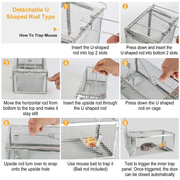 Premium 2 Pack Humane Rat Trap Cage Reusable Metal Design