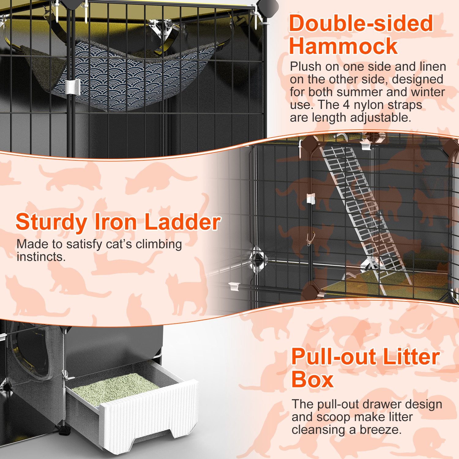 Premium 3 Tier Indoor Cat Cage with Hammock and Ladder