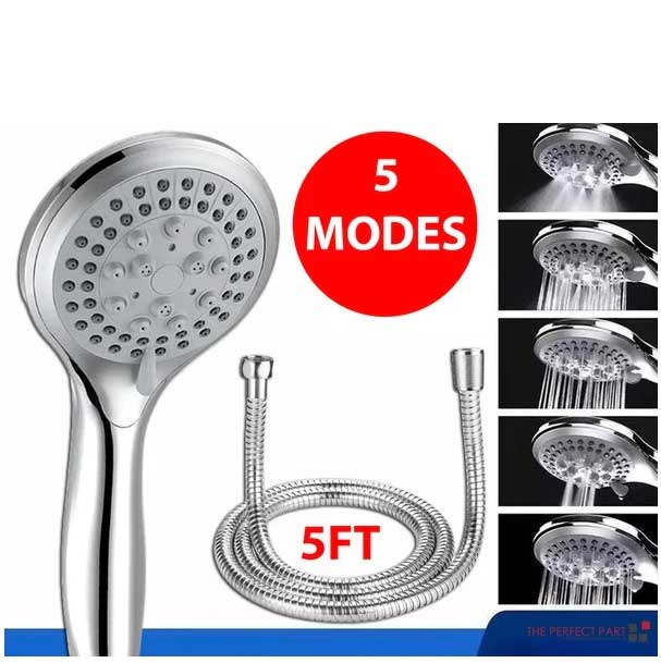 High Pressure Handheld Shower Head with 5 Spray Modes & Hose