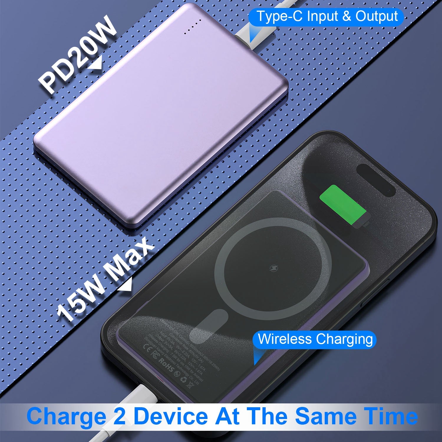 5000mAh Magnetic Wireless Power Bank Slim PD20W Charger