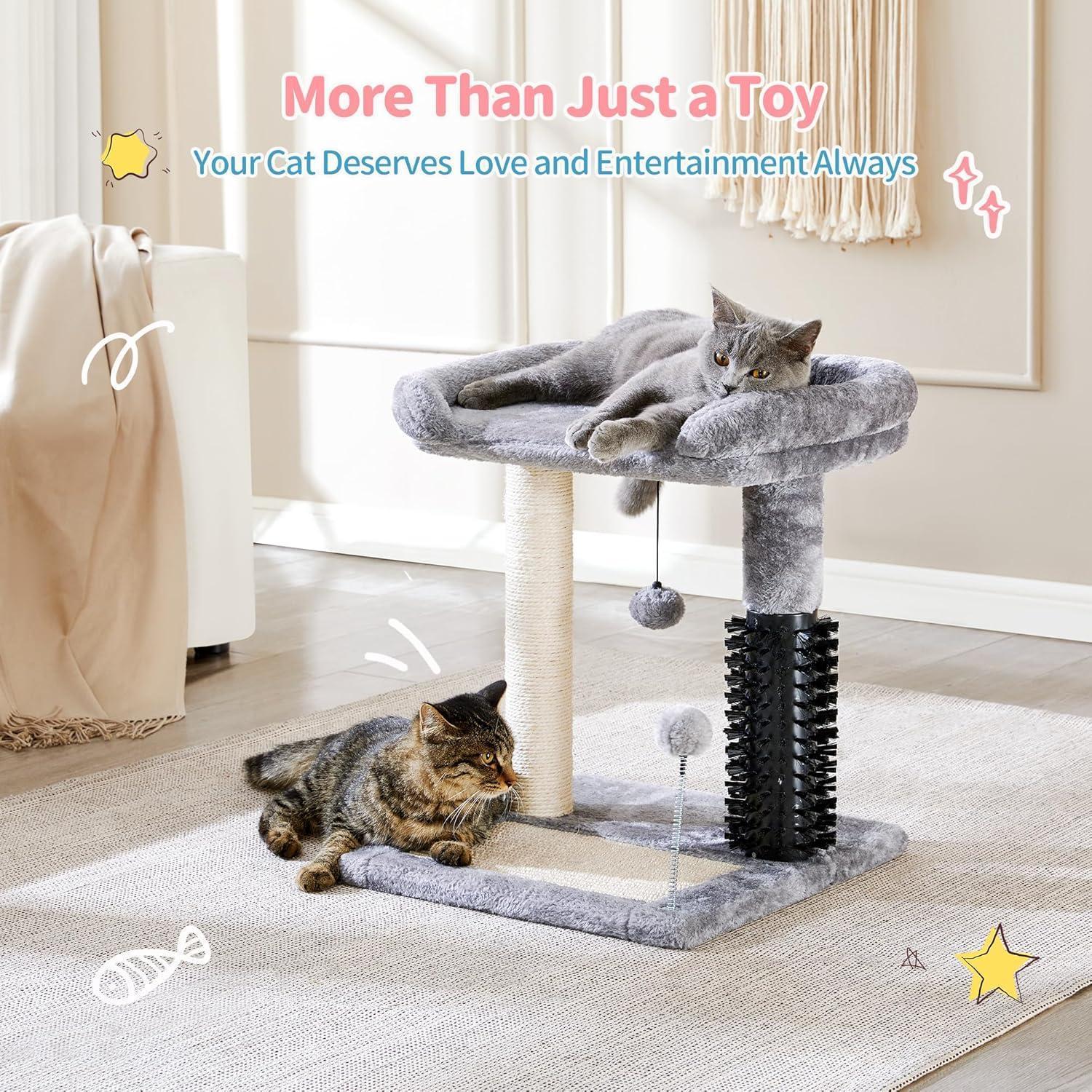 Premium 4 in 1 Cat Tree Tower with Grooming Brush and Scratcher