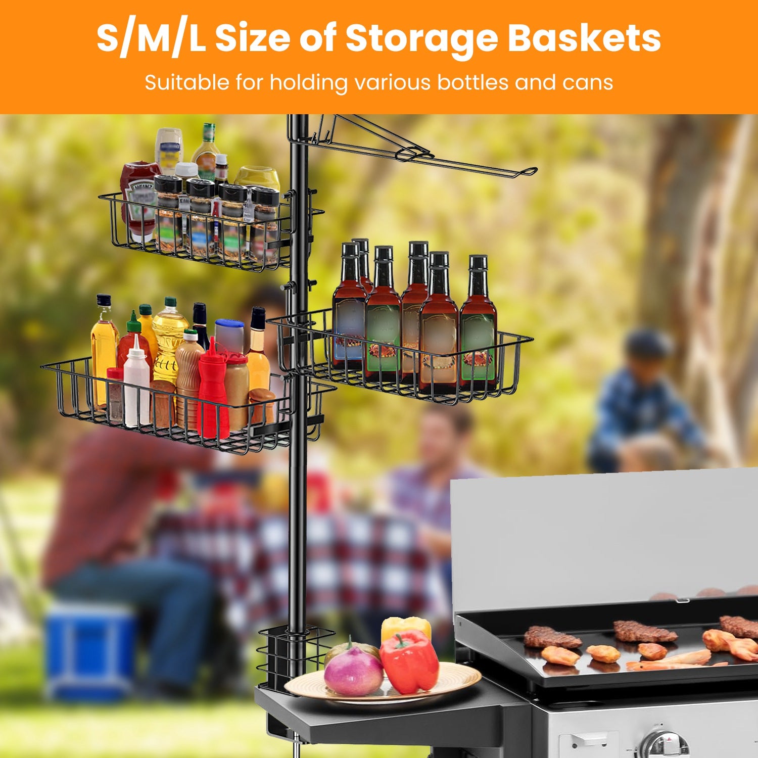 BBQ Griddle Caddy Organizer with Paper Towel Holder and Hooks