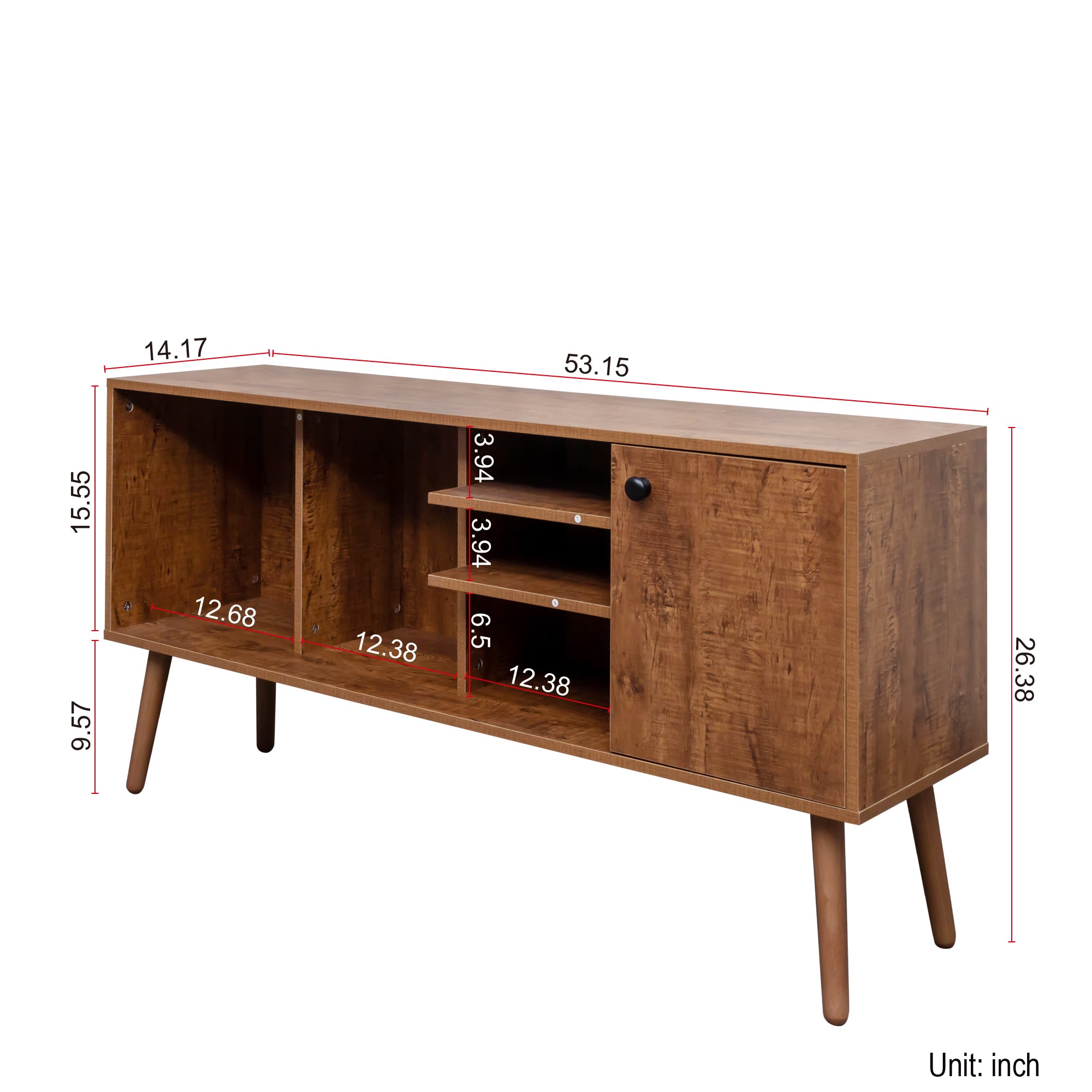 Walnut TV Stand Cabinet with Storage & 3 Open Shelves Unit