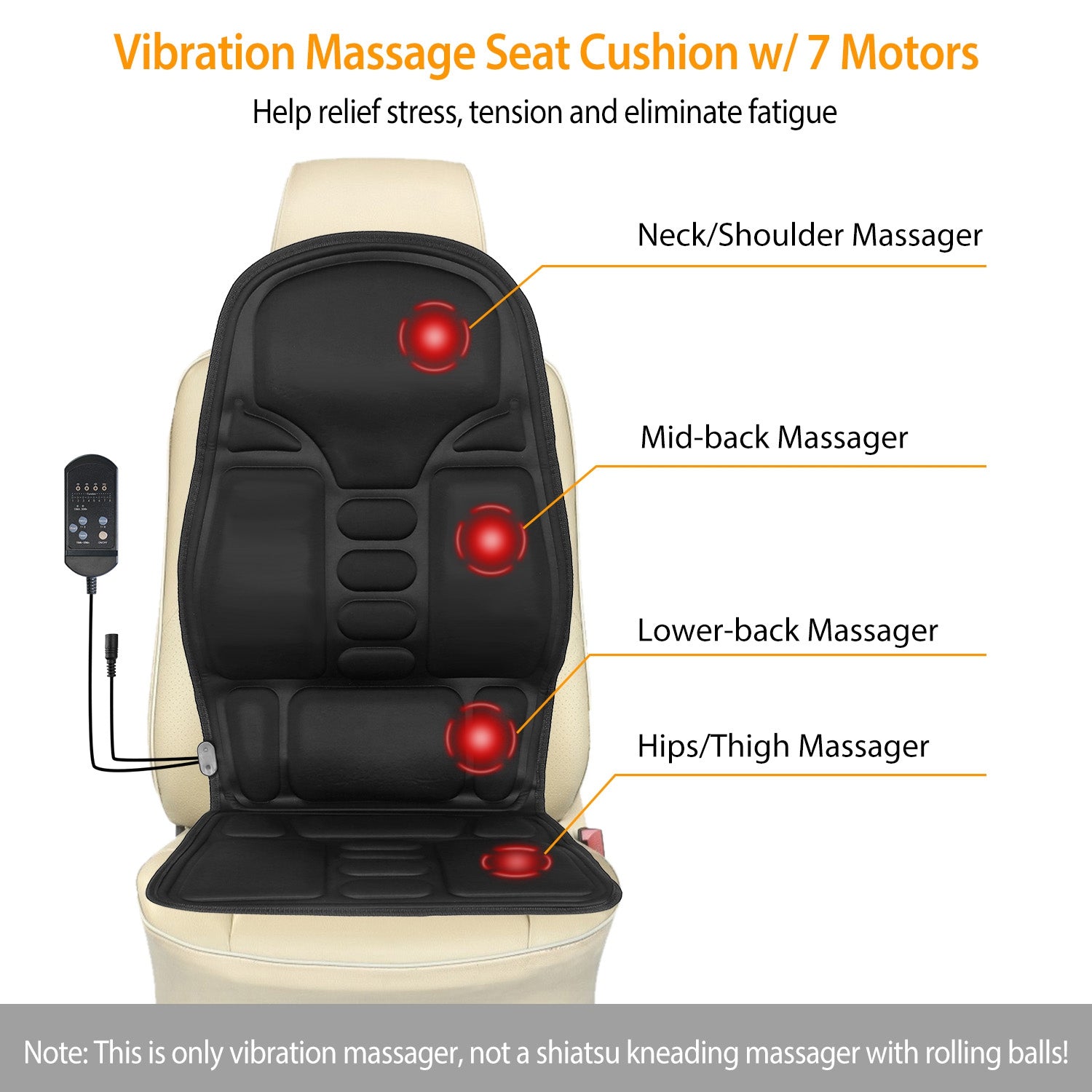 Back Massage Cushion Seat Pad with Heat 8 Modes 3 Intensity Levels