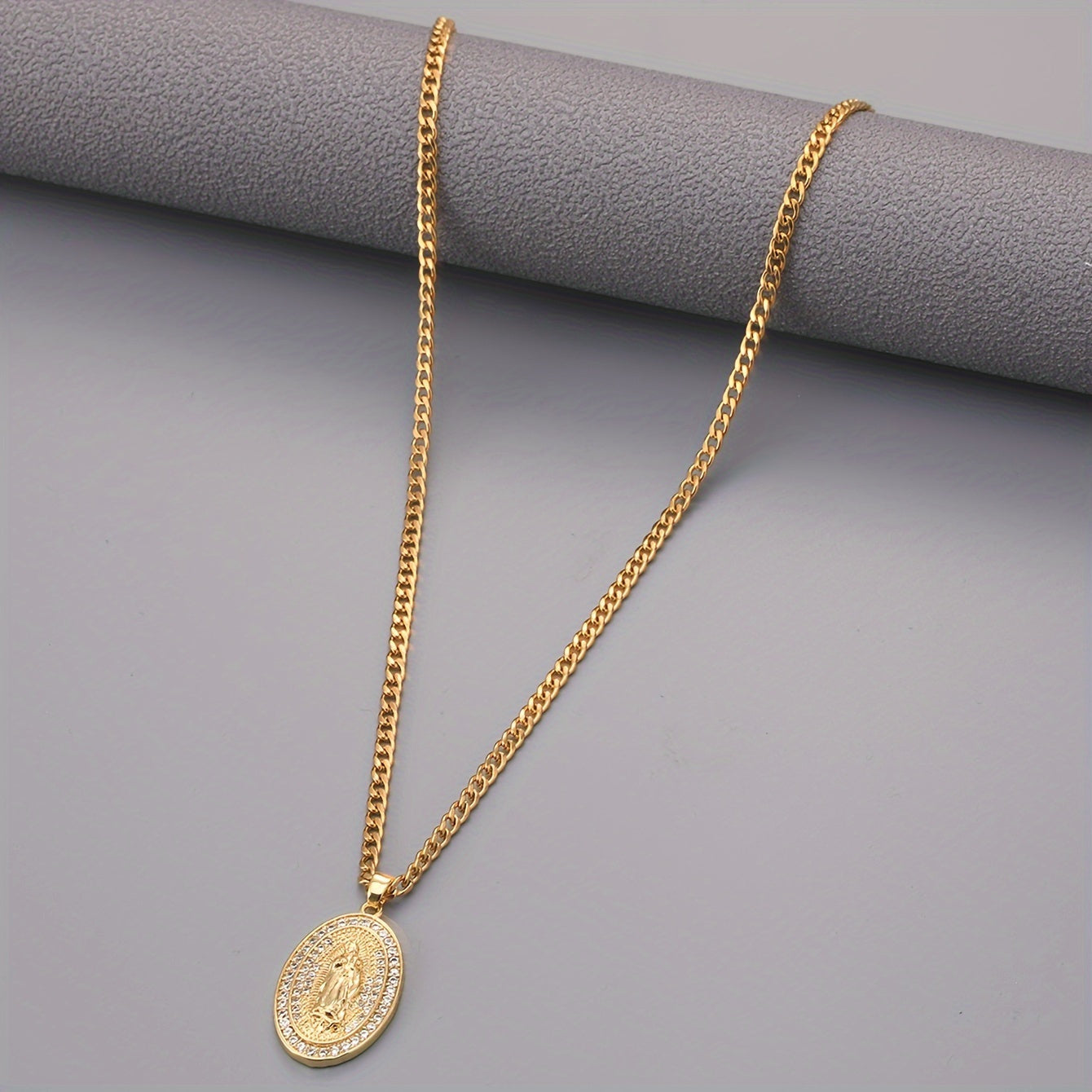 Vintage Virgin Mary Necklace Zircon Faith Pendant Gift