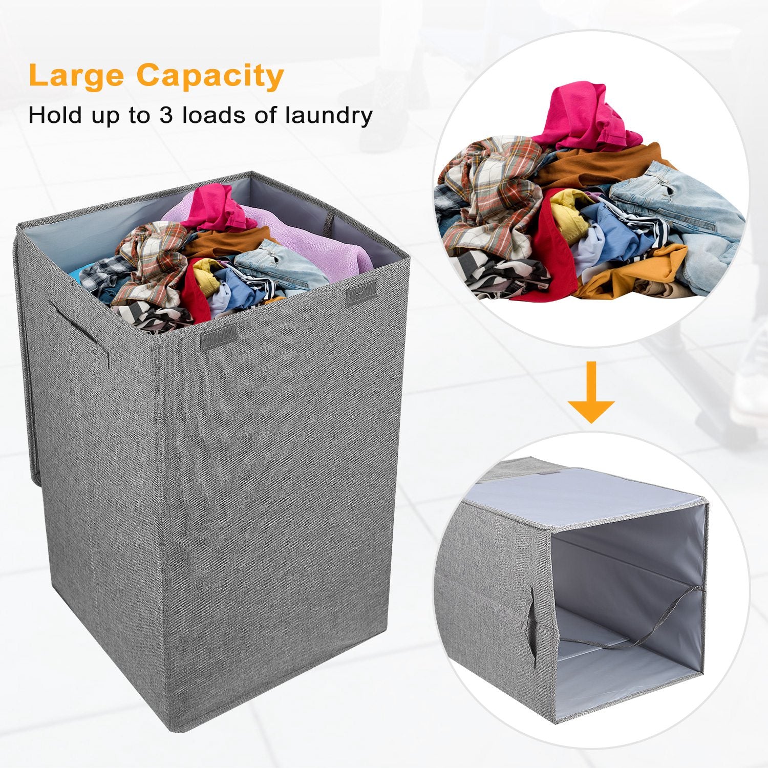 Foldable Laundry Hamper with Lid and Handles Storage Organizer