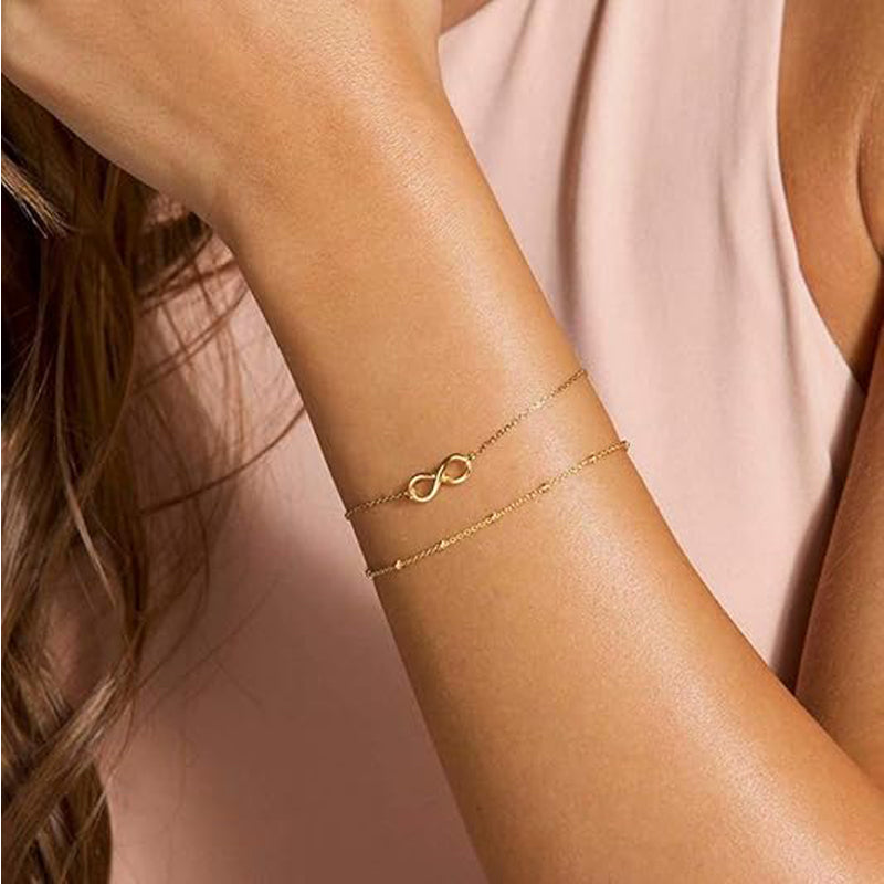 Luxury 14K Gold Layered Bracelet Dainty Adjustable Chain Set