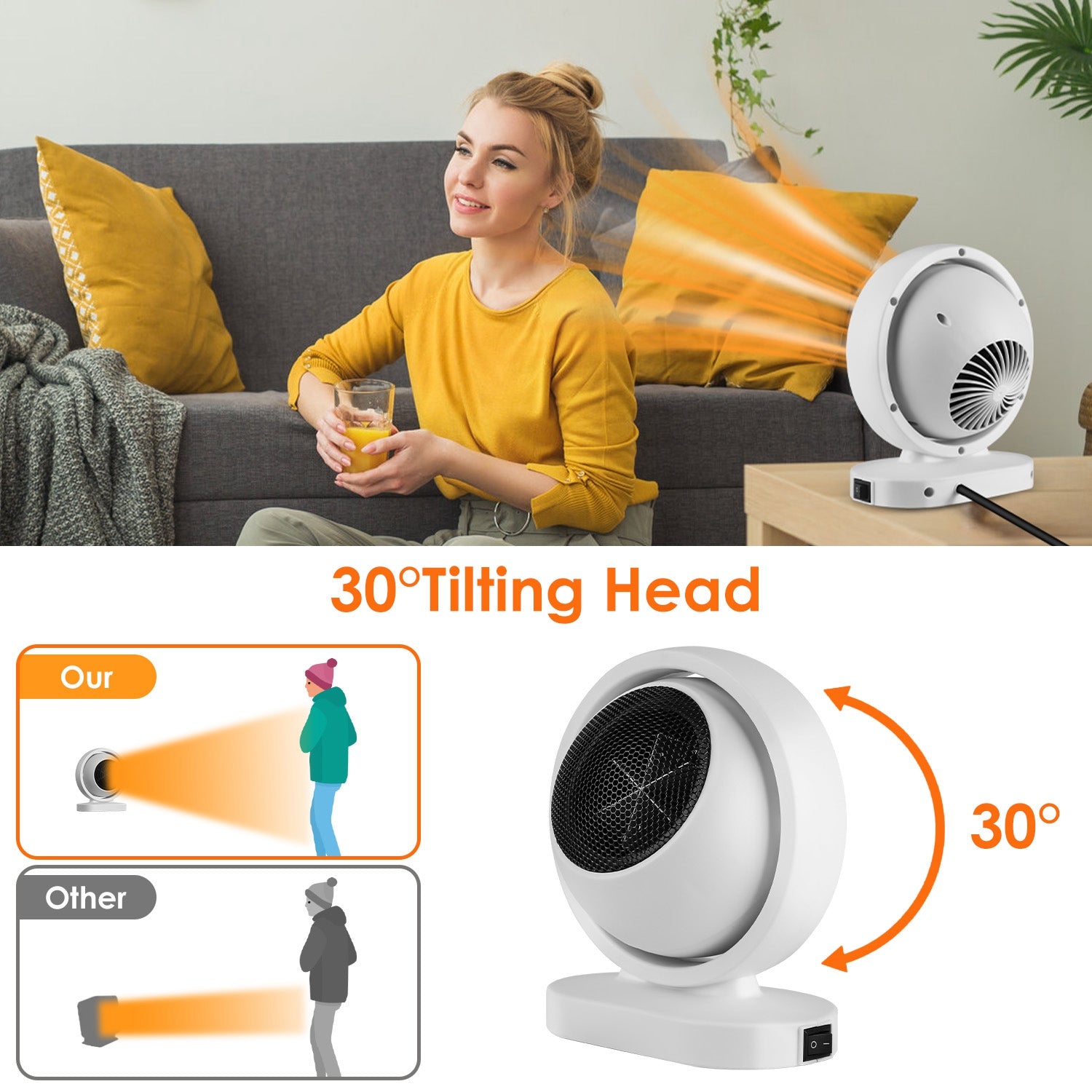380W Space Heater Portable Desktop Electric Heater Fast Heating Safe Home Office Use