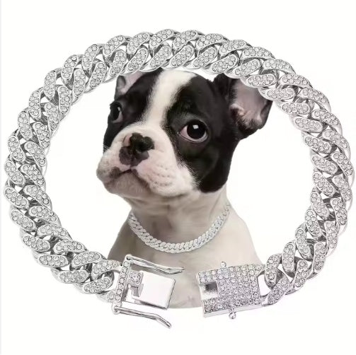 Luxury Diamond Dog Chain Collar Secure Alloy Pet Choker