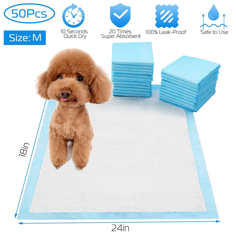 Ultra Absorbent Puppy Training Pads – Quick-Dry Leak-Proof Potty Pads for Dogs & Cats (50 Count)