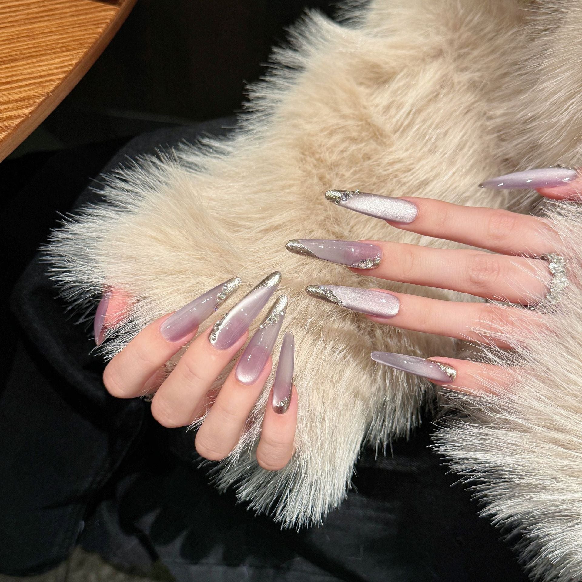 French Gradient Moon Shadow Rhinestone Removable Wearable Nail Armor