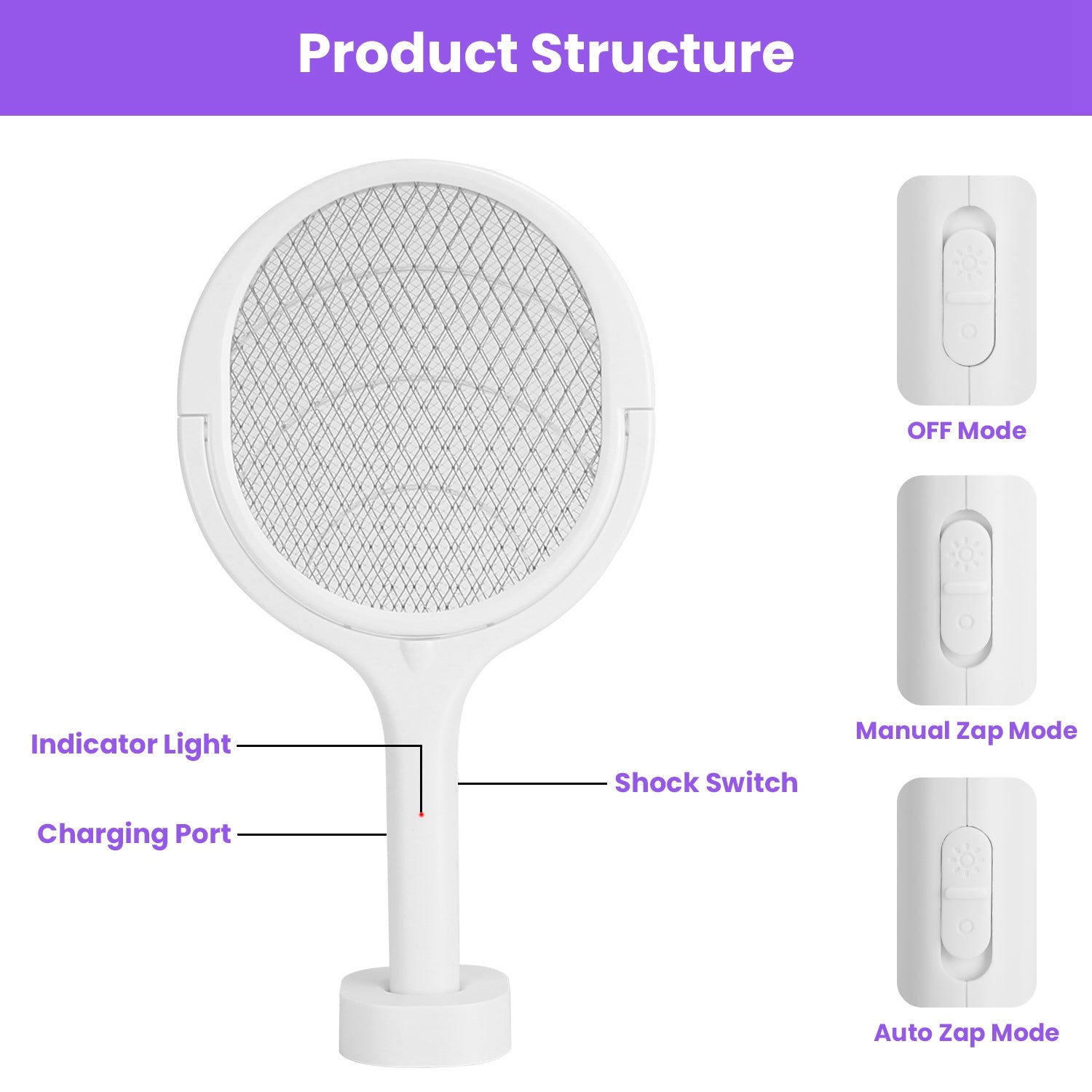 3 in 1 Electric Bug Zapper Racket with Extension Wand