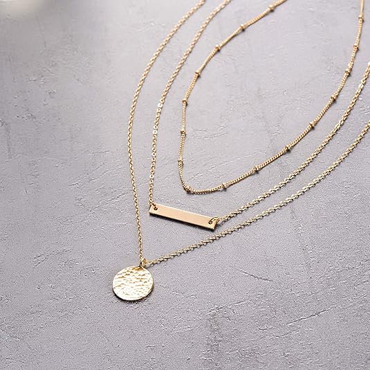 Luxury Layered Gold Choker Necklace Bar Coin Pendant Set