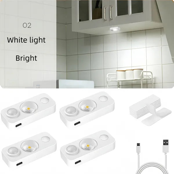 4PCS LED Motion Sensor Bulb USB Rechargeable Cabinet Night Lights