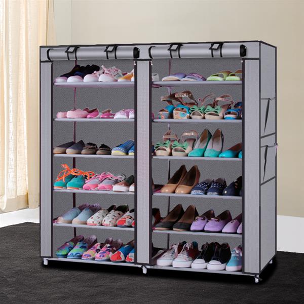 Large 6-Tier Double Row Shoe Cabinet with Fabric Cover Organizer