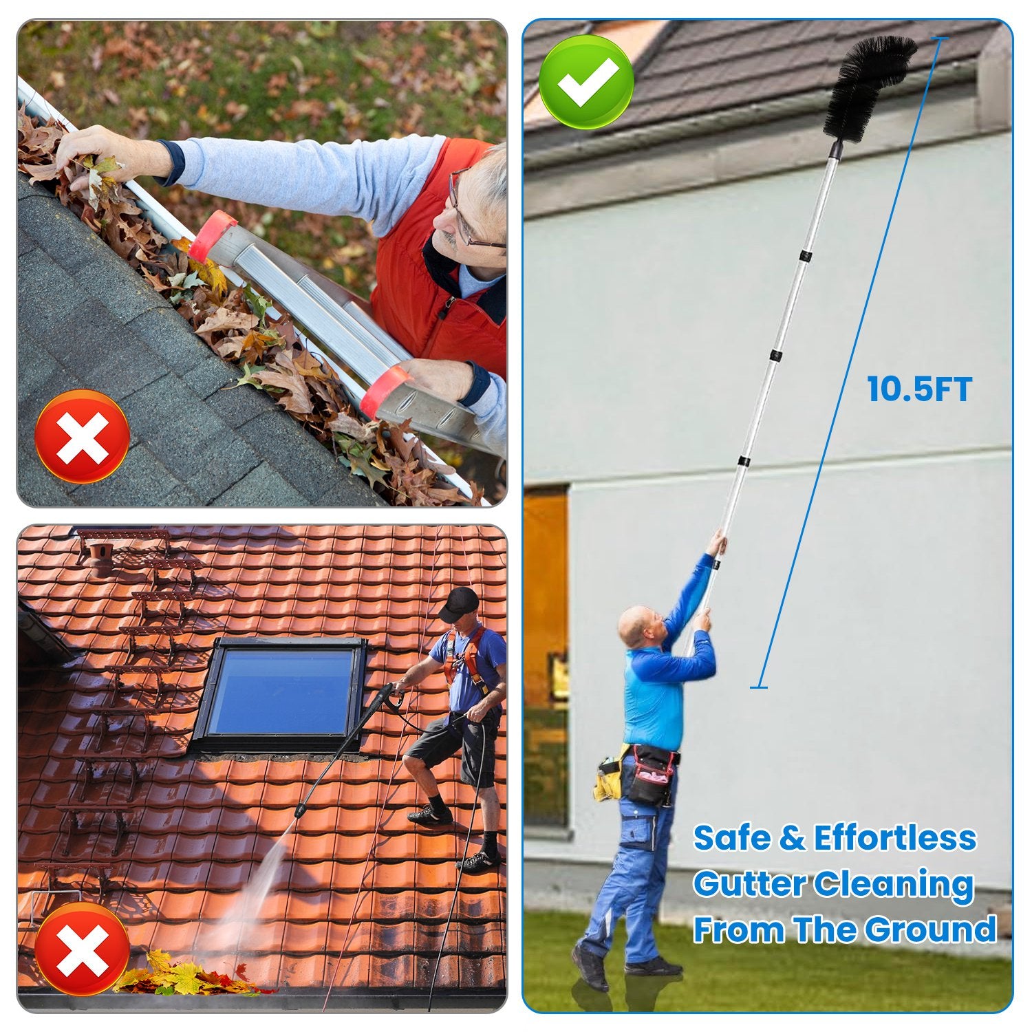 Powerful Gutter Cleaning Tool Extendable Brush Telescopic Pole