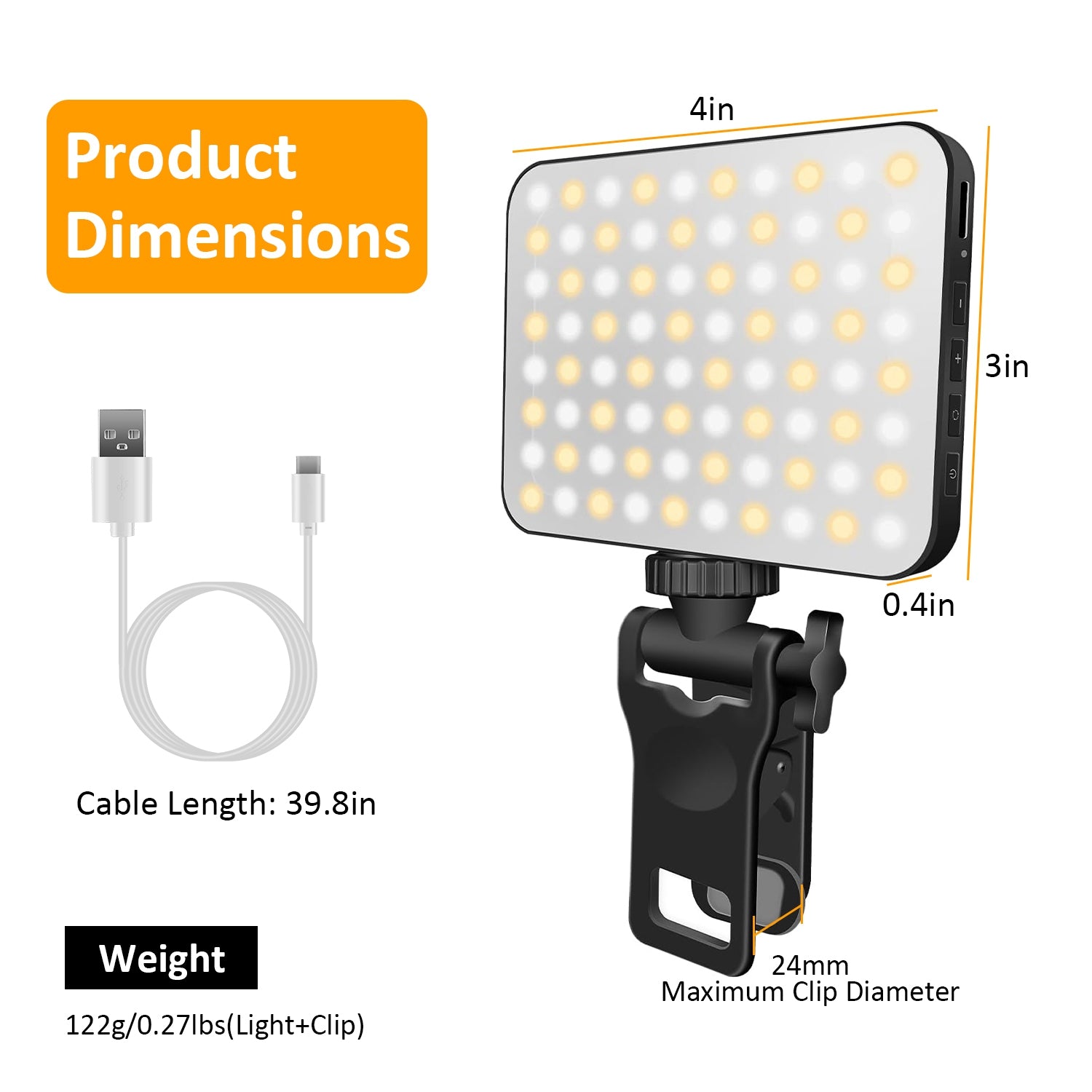 Rechargeable Selfie Light Clip On Fill Light 3 Modes 10 Brightness