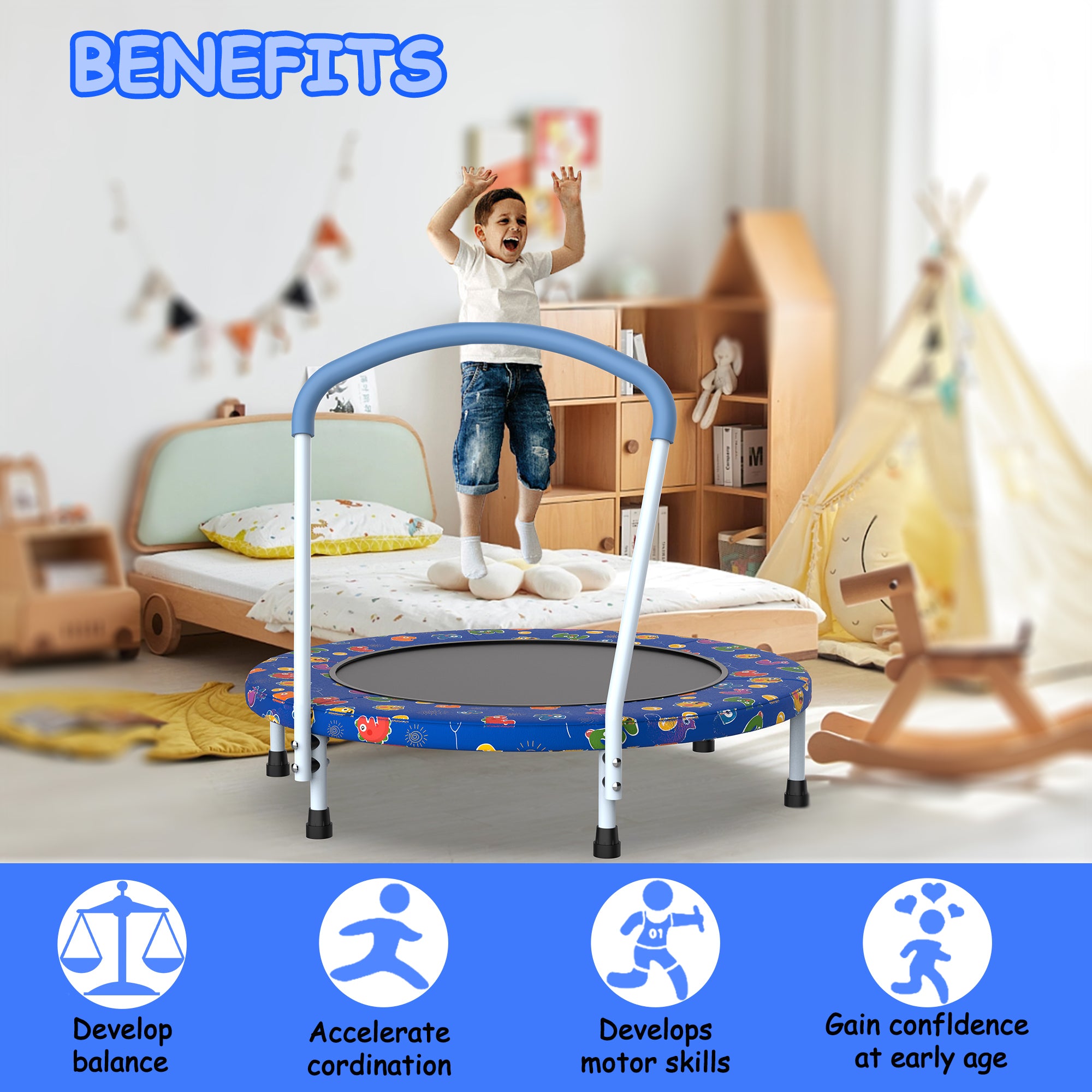 36-Inch Mini Trampoline for Kids with Handle