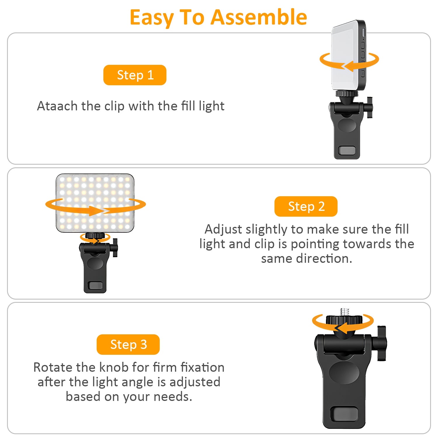 Rechargeable Selfie Light Clip On Fill Light 3 Modes 10 Brightness