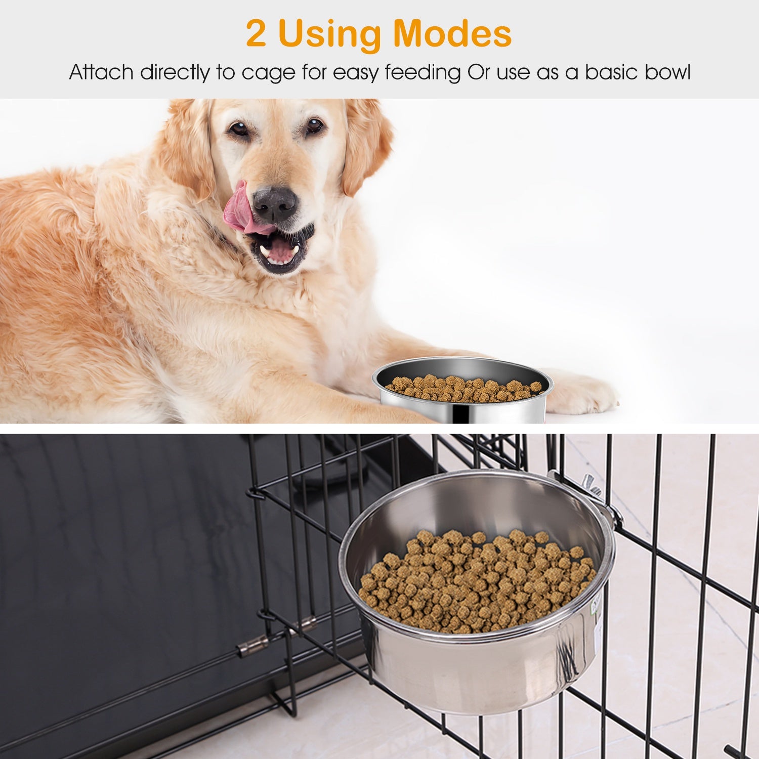 Stainless Steel Hanging Dog Bowl with Clamp Detachable Design
